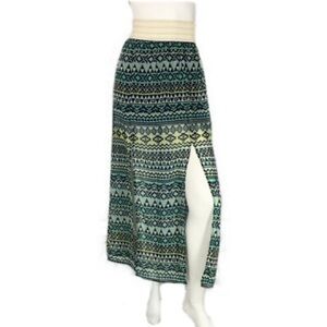 Boho Geometric Print Maxi Skirt with Crochet Waistband